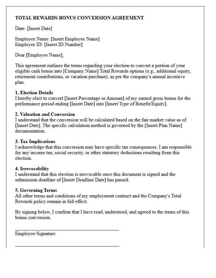 Total Rewards Bonus Conversion Agreement Letter