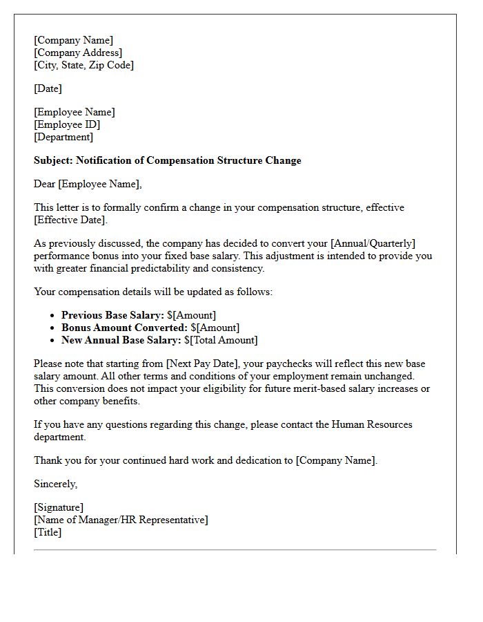 Standard Bonus to Base Salary Conversion Letter