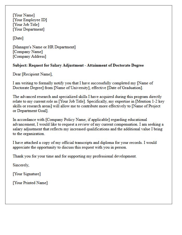 Doctorate Degree Attainment Salary Adjustment Letter