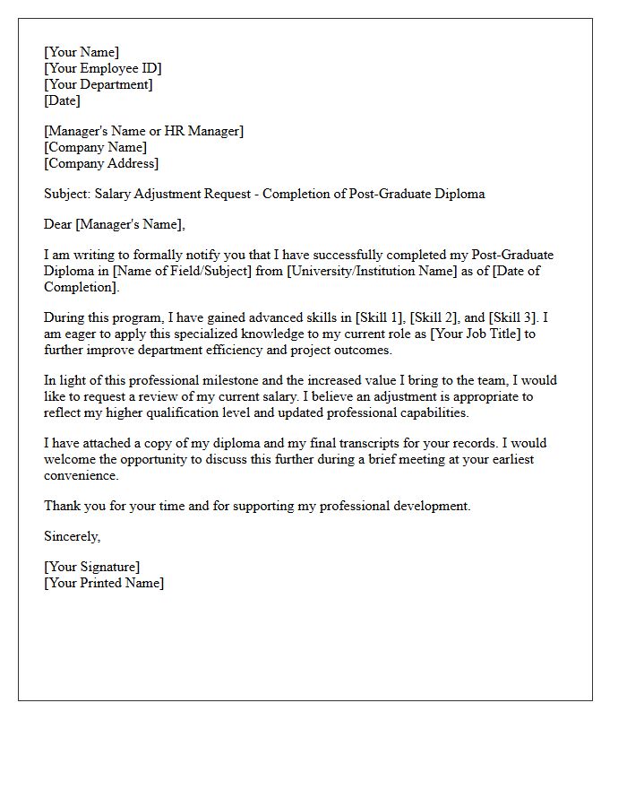 Post-Graduate Diploma Attainment Salary Adjustment Letter