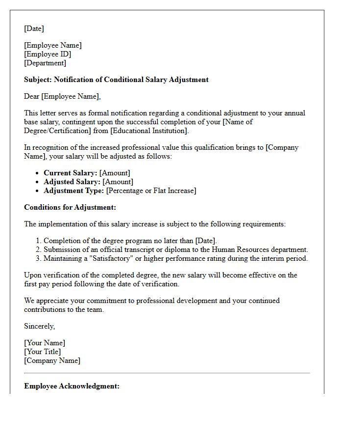 Conditional Educational Degree Attainment Salary Adjustment Letter