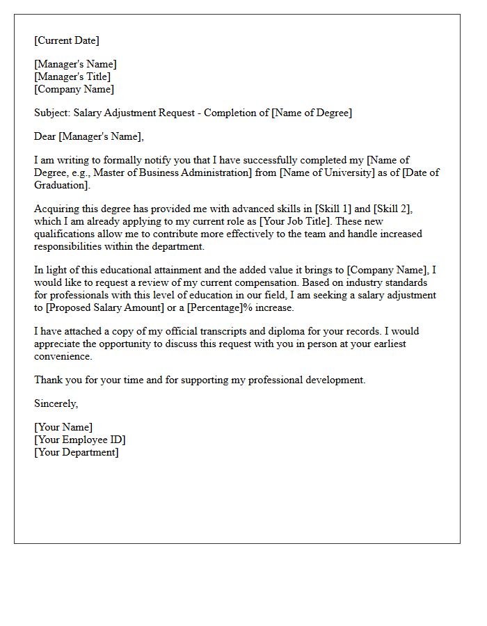 Standard Educational Degree Attainment Salary Adjustment Letter