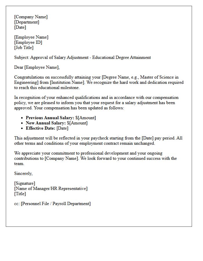 Educational Degree Attainment Salary Adjustment Approval Letter