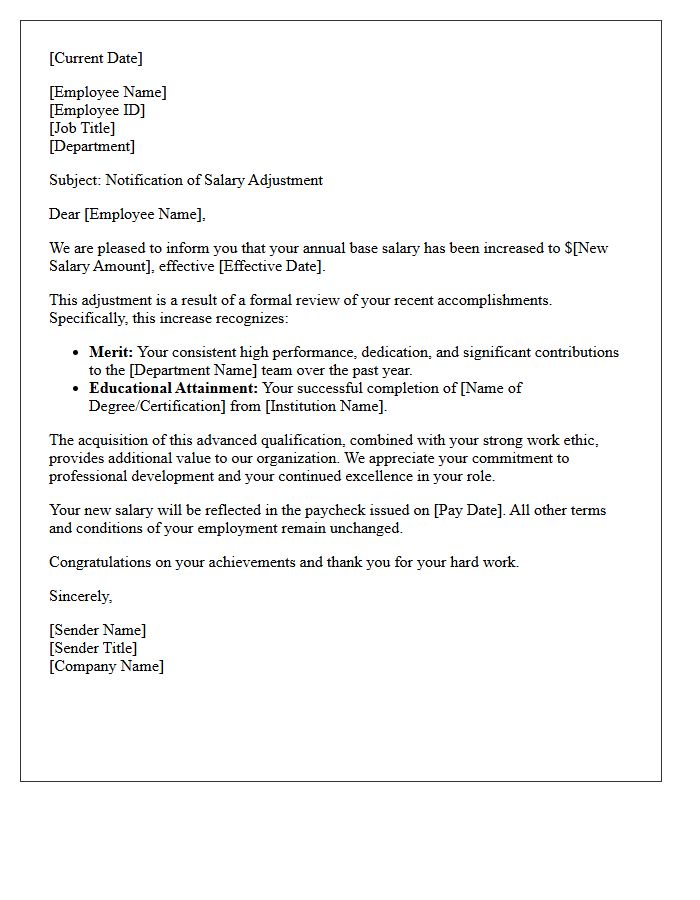 Merit And Educational Degree Attainment Salary Adjustment Letter