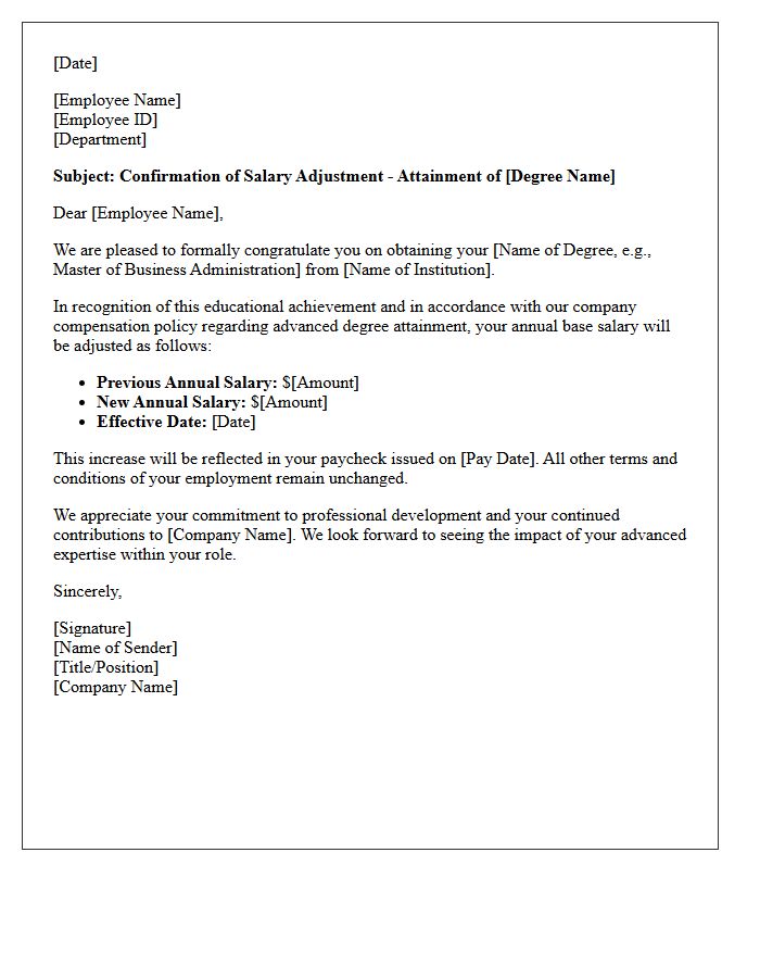 Final Educational Degree Attainment Salary Adjustment Confirmation Letter