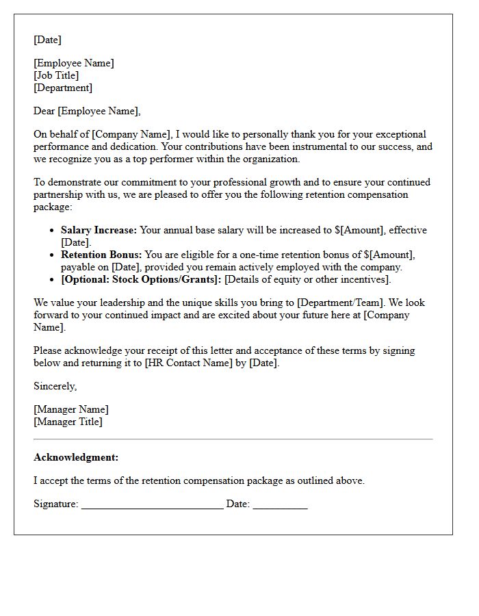 Top Performer Recognition and Retention Compensation Letter