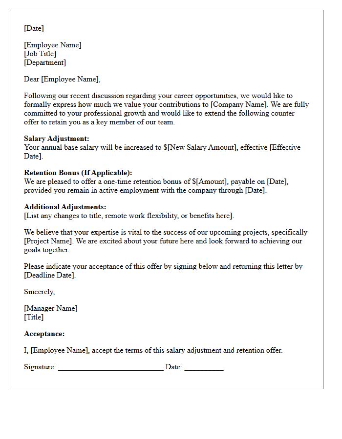 Counter Offer Salary Adjustment and Retention Letter