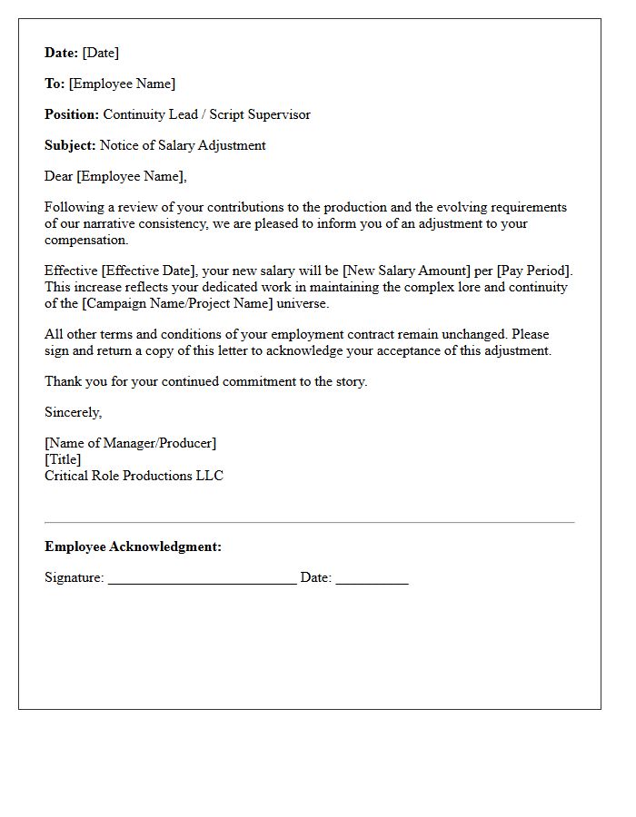 Critical Role Continuity Salary Adjustment Letter