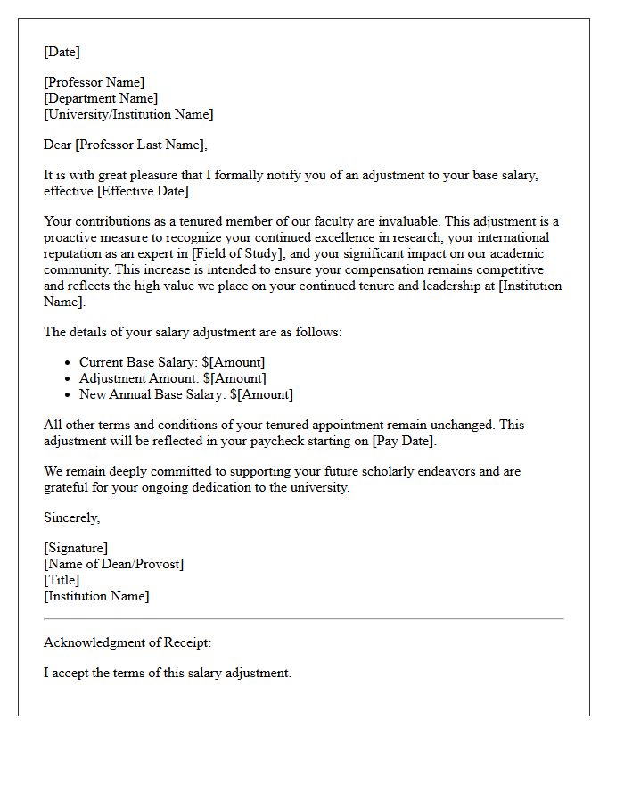 Tenured Expert Retention Base Salary Adjustment Letter
