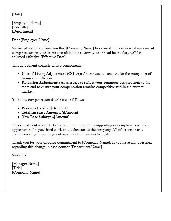 Cost of Living and Retention Salary Adjustment Letter