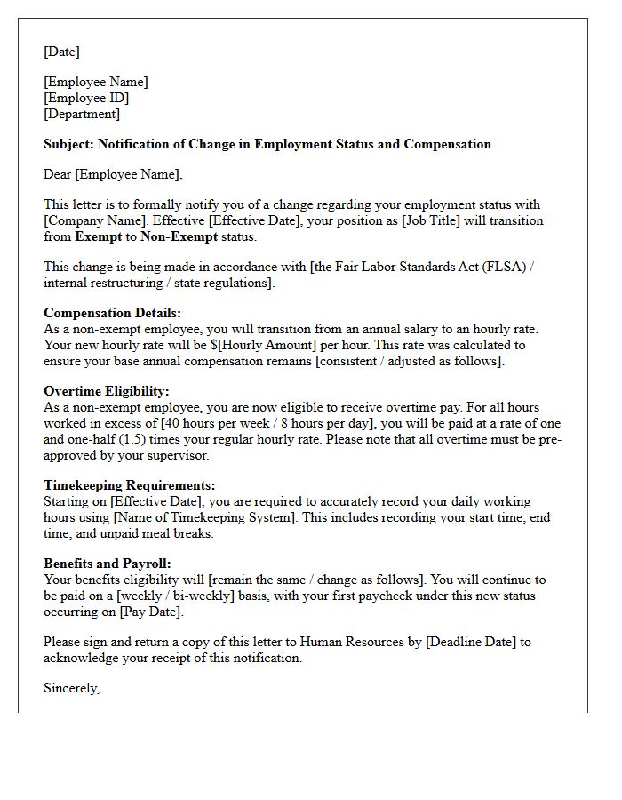 Exempt to Non-Exempt Status Salary Adjustment Letter