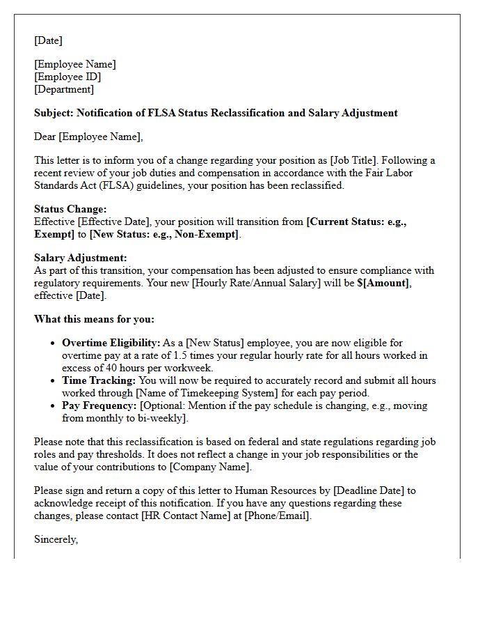 FLSA Reclassification and Salary Adjustment Letter