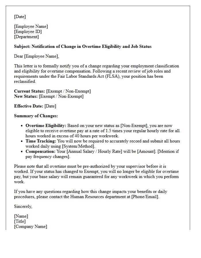 Overtime Eligibility and Status Reclassification Letter