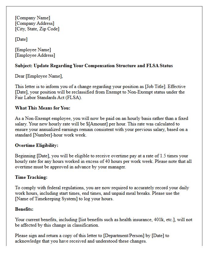 Compensation Restructure and Non-Exempt Status Letter