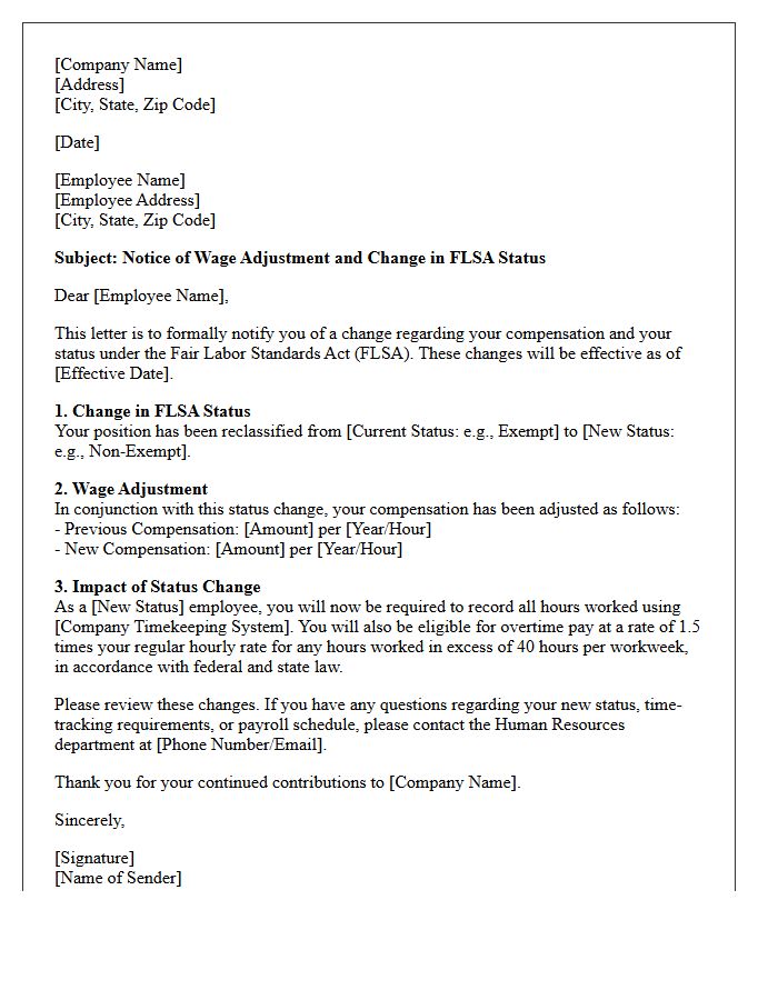 Wage Adjustment and FLSA Status Modification Letter