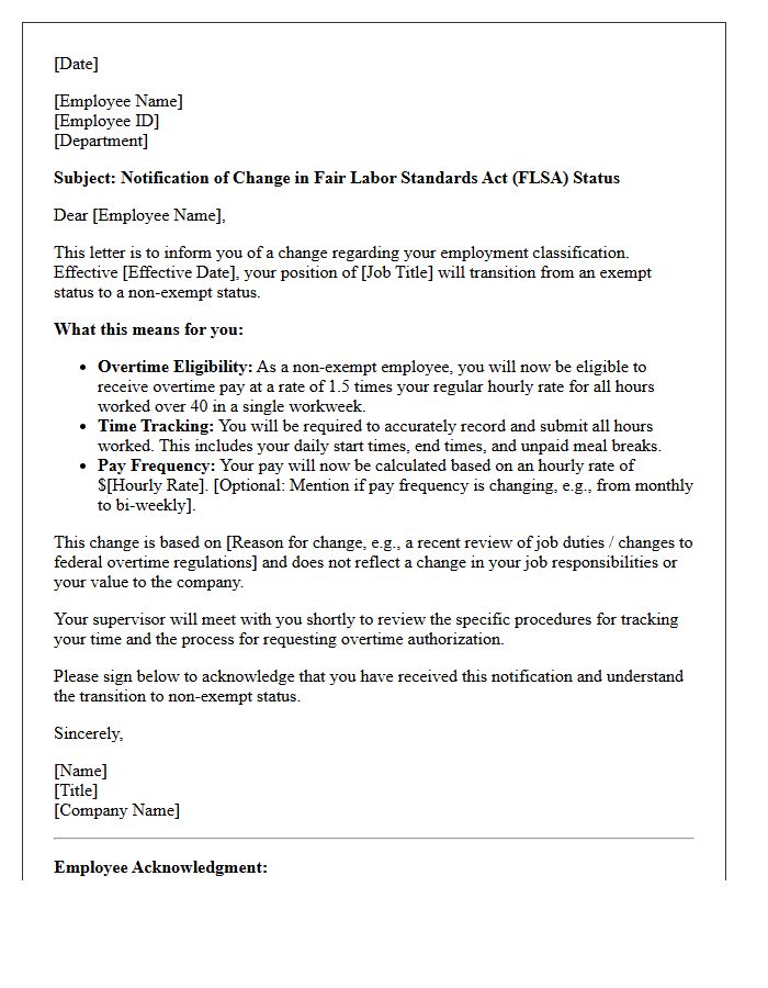 Employee Transition to Non-Exempt Pay Status Letter