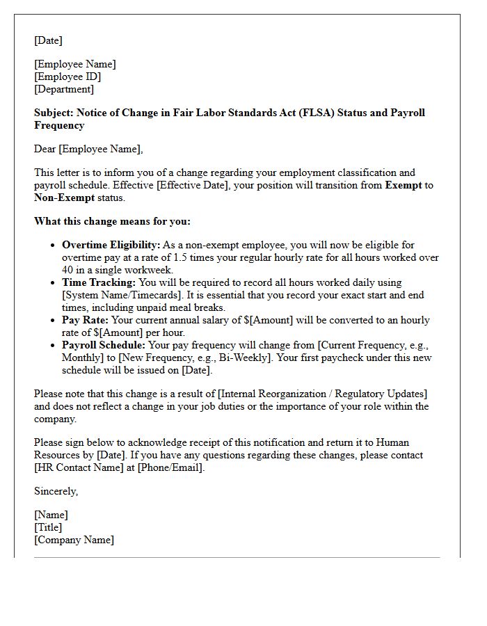 Payroll Modification and Non-Exempt Transition Letter