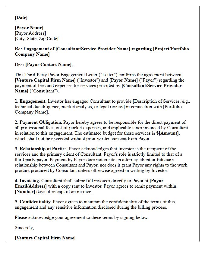 Venture Capital Investor Third-Party Payor Engagement Letter