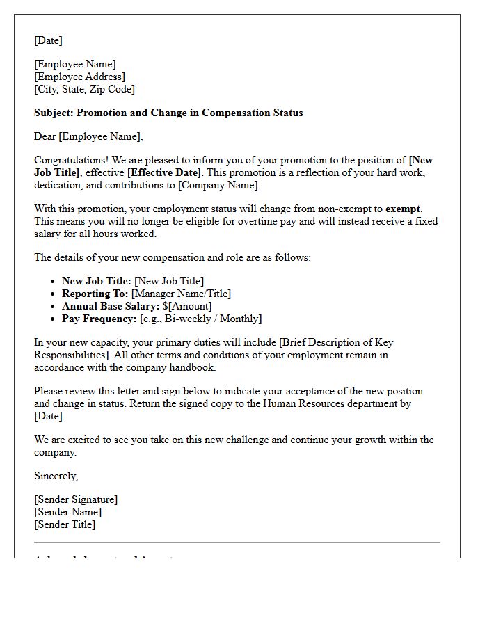 Promotion and Status Change to Exempt Salary Letter