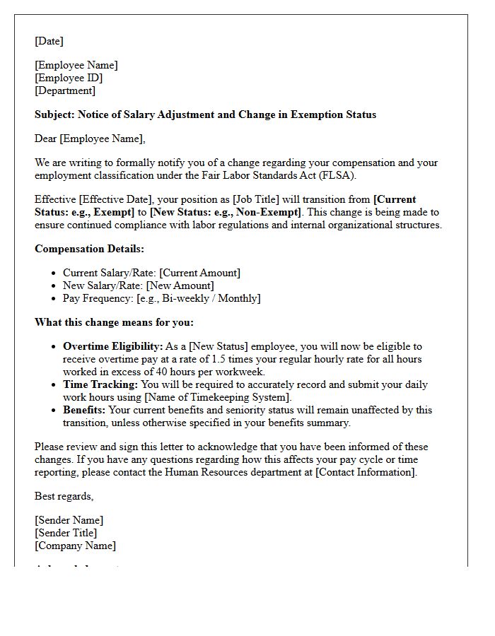 Salary Adjustment and Exemption Status Transition Letter
