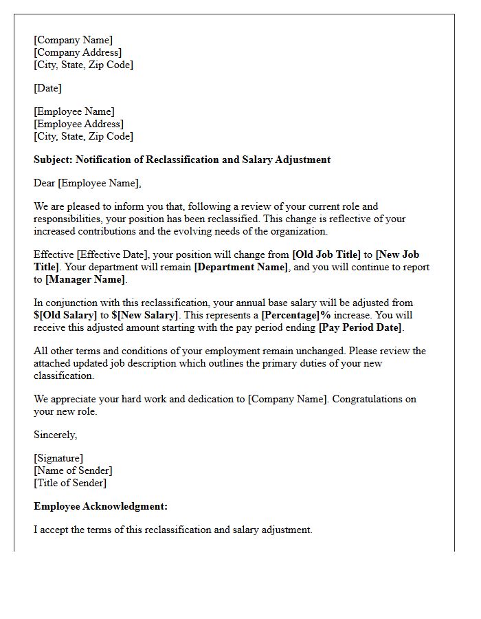 Employee Reclassification and Salary Adjustment Letter