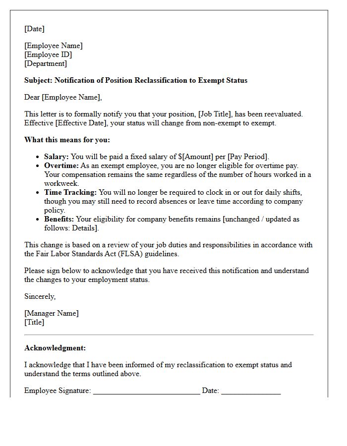 Non-Exempt to Exempt Reclassification Notification Letter
