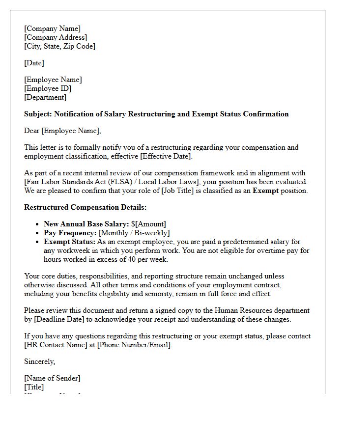 Salary Restructuring and Exempt Status Confirmation Letter