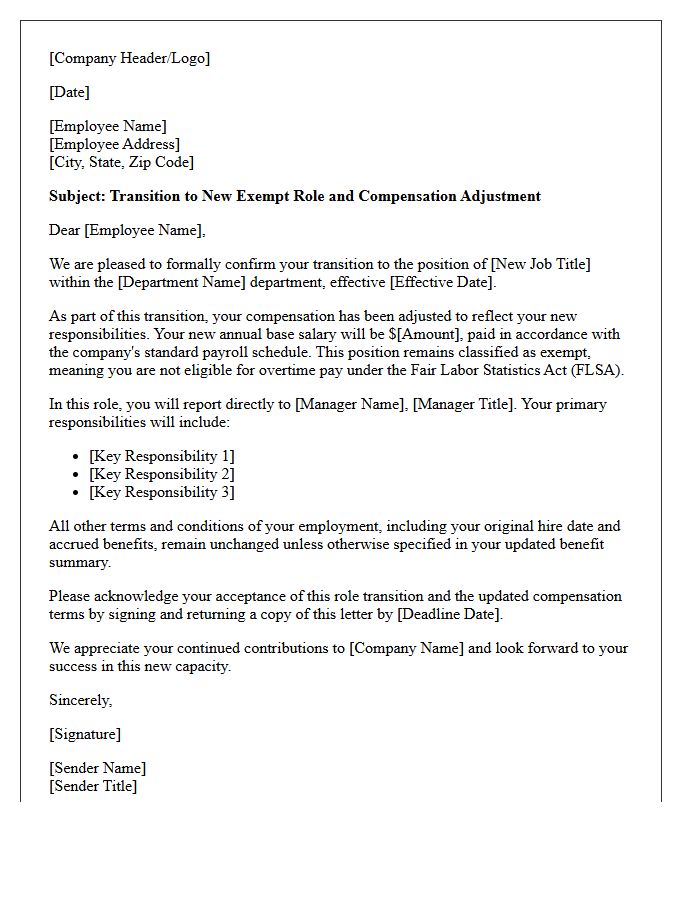 Exempt Role Transition and Compensation Adjustment Letter
