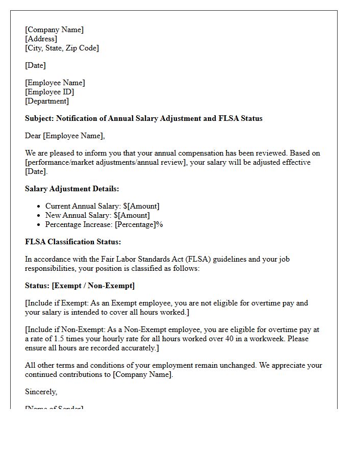 Annual Salary Adjustment and FLSA Exemption Letter