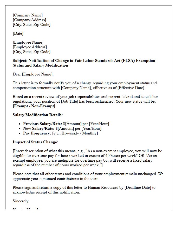 Official Exemption Status and Salary Modification Letter