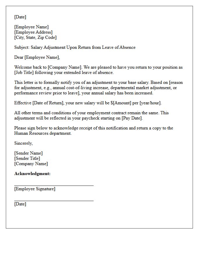Extended Leave of Absence Return Salary Adjustment Letter