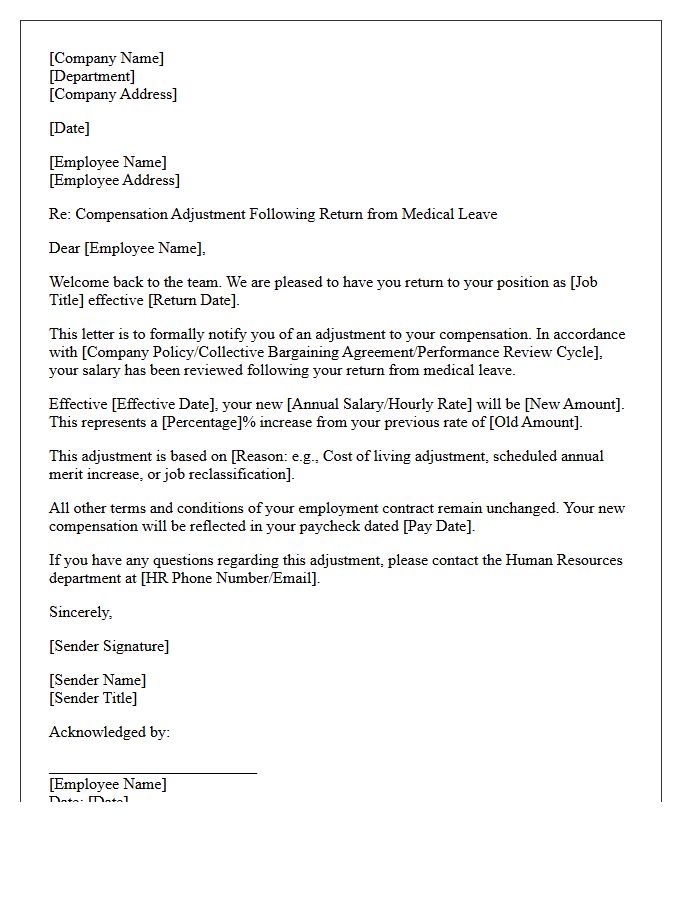 Medical Leave Return Compensation Adjustment Letter
