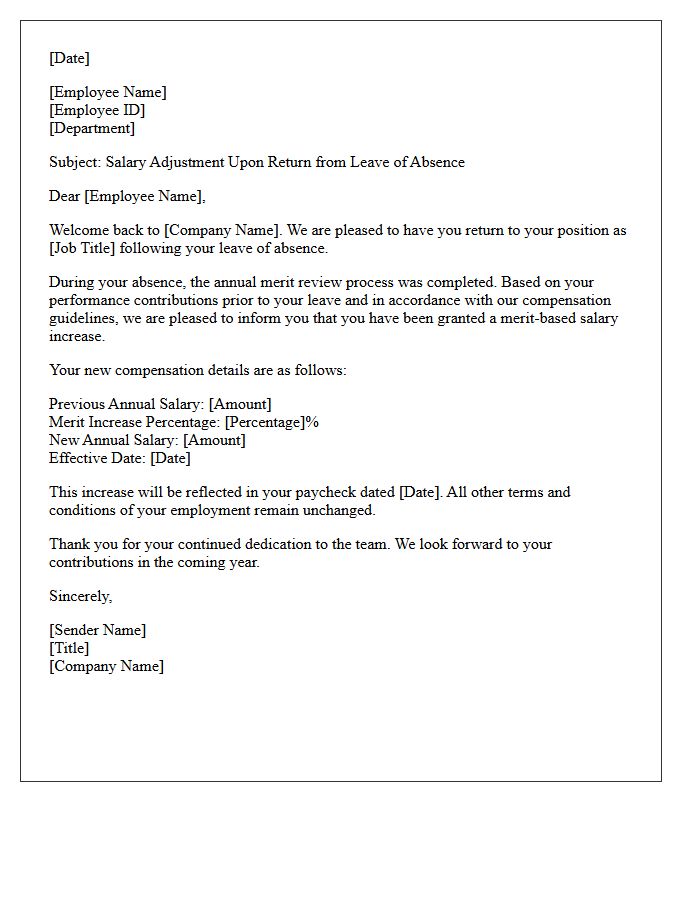 Leave of Absence Return Merit Increase Salary Letter