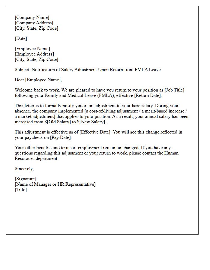 Family and Medical Leave Return Salary Adjustment Letter