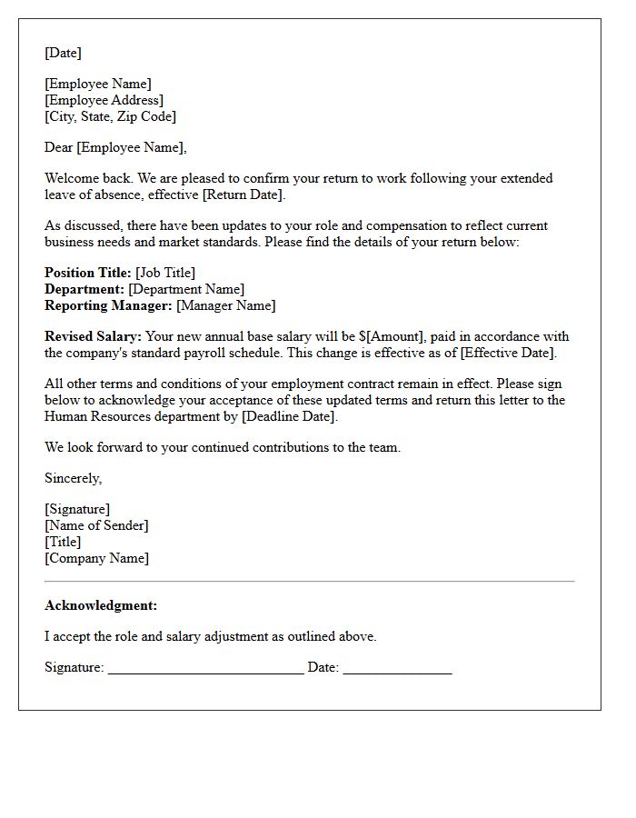 Extended Leave Return Role and Salary Adjustment Letter