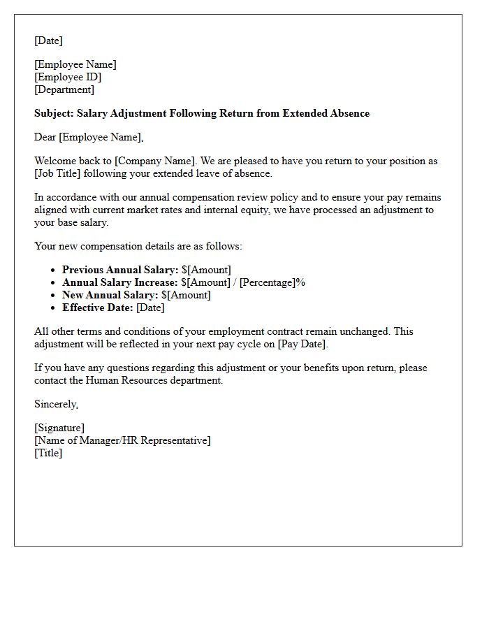 Extended Absence Return Annual Salary Adjustment Letter