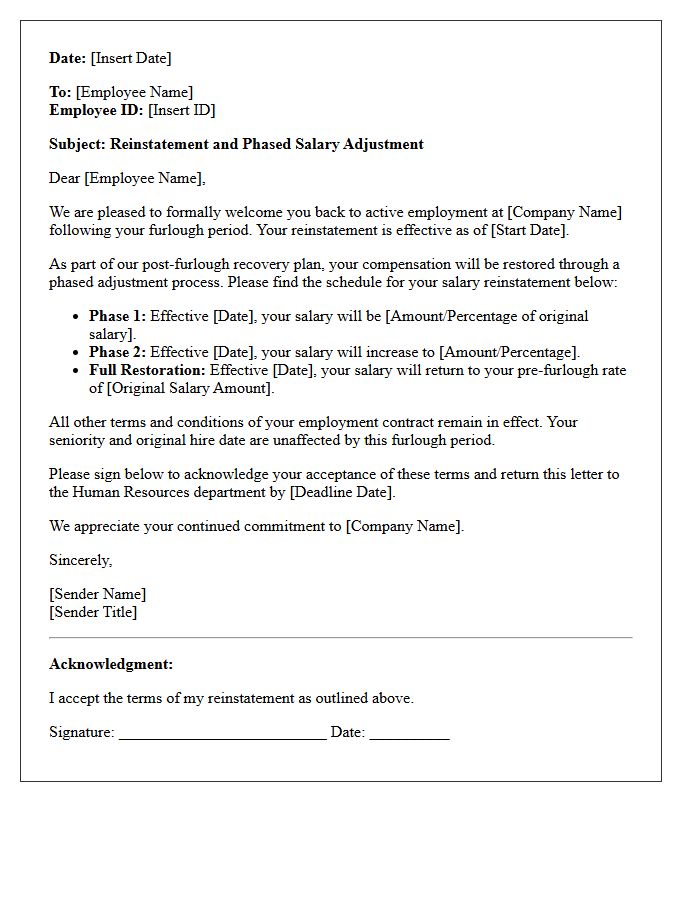Post-Furlough Reinstatement Phased Salary Adjustment Letter