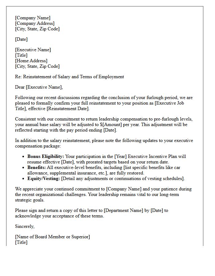 Executive Post-Furlough Reinstatement Salary Adjustment Letter