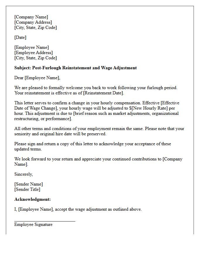 Hourly Employee Post-Furlough Reinstatement Wage Adjustment Letter