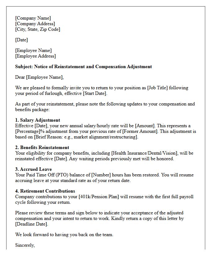 Post-Furlough Reinstatement Salary Adjustment And Benefits Letter