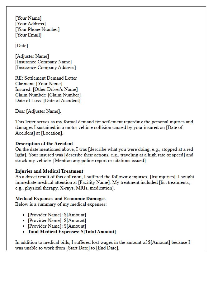 Auto Collision Personal Injury Settlement Demand Letter