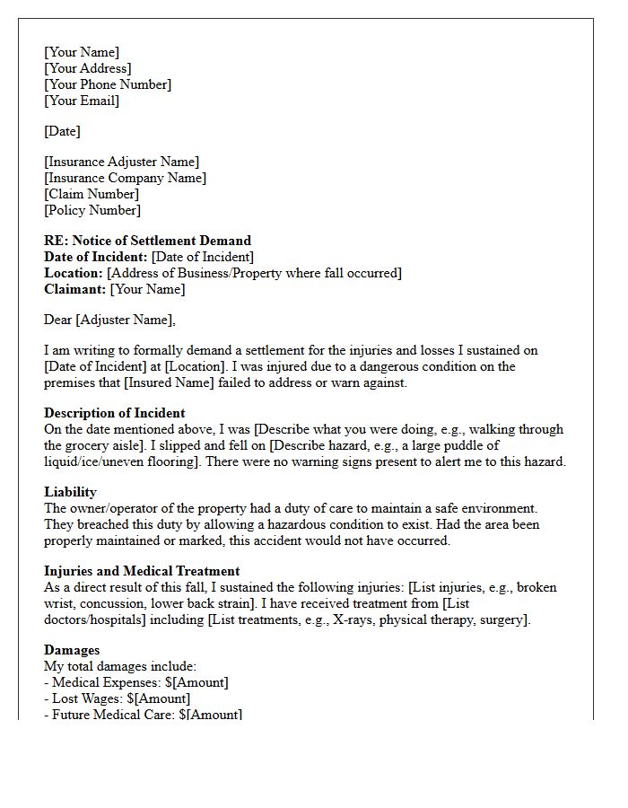 Slip and Fall Personal Injury Settlement Demand Letter
