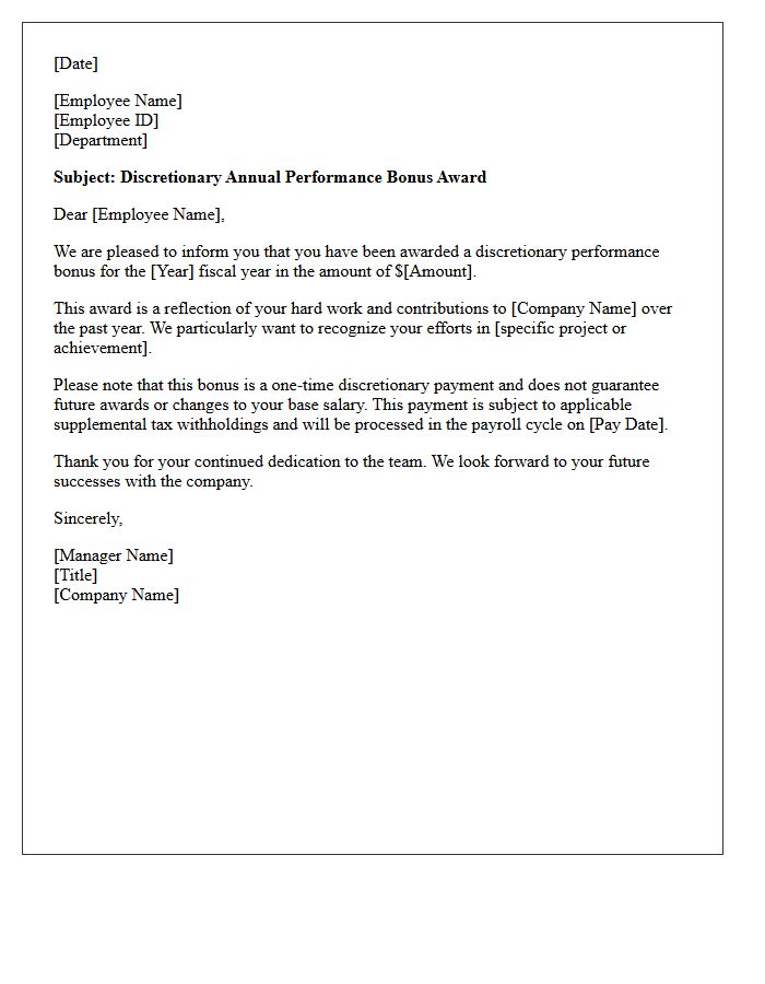 Discretionary Annual Performance Bonus Award Letter