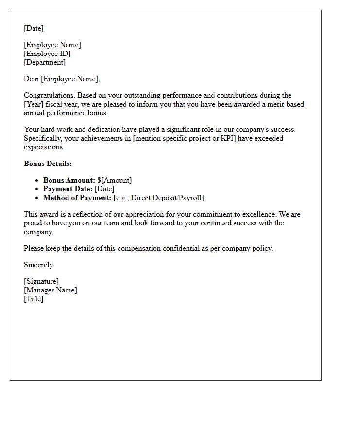 Merit Based Annual Performance Bonus Award Letter