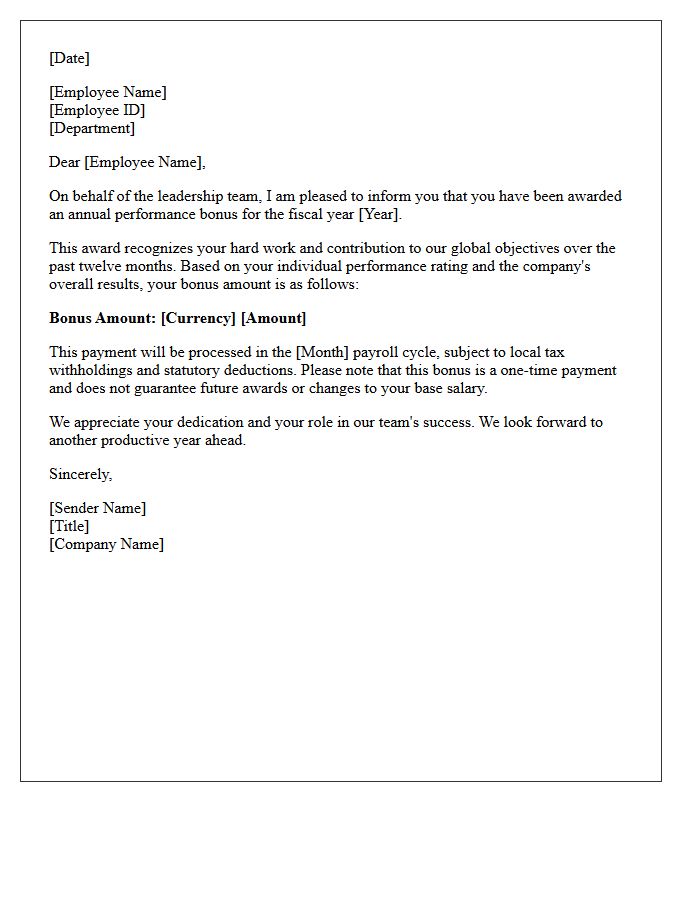 Global Team Annual Performance Bonus Award Letter