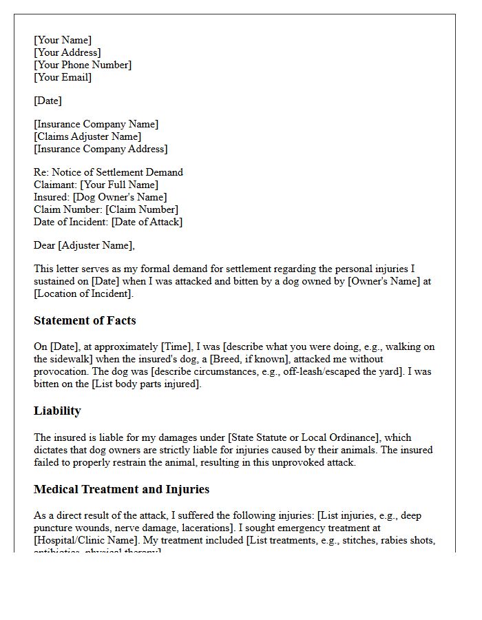 Dog Bite Attack Personal Injury Settlement Demand Letter