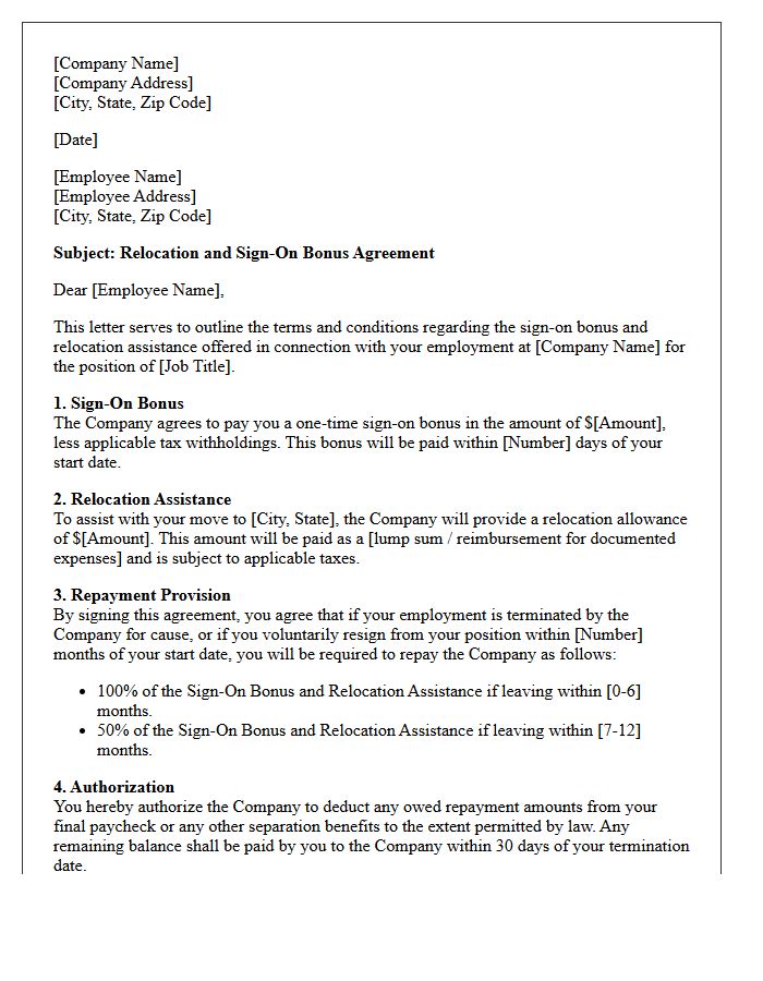 Relocation and Sign-On Bonus Agreement Letter