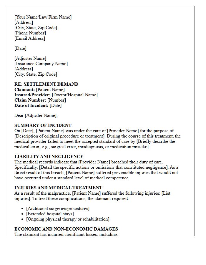 Medical Malpractice Personal Injury Settlement Demand Letter