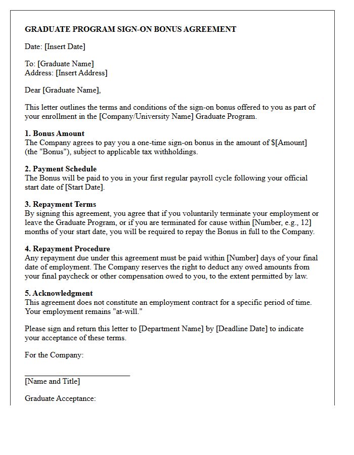 Graduate Program Sign-On Bonus Agreement Letter