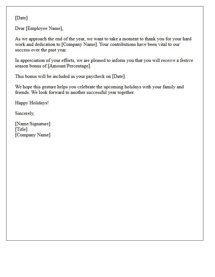 Employee Festive Season Bonus Announcement Letter
